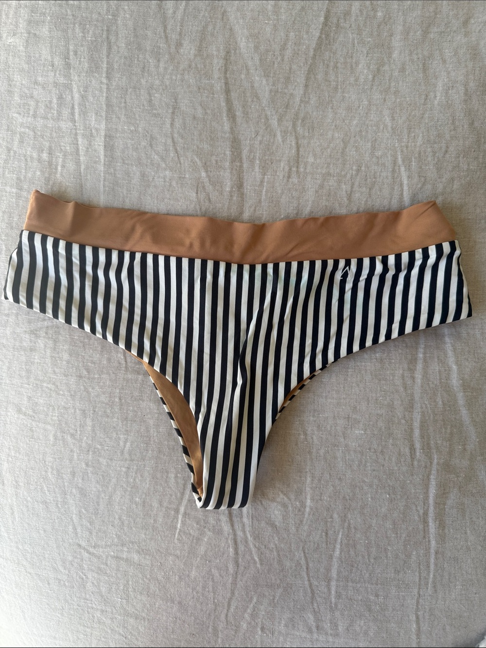 Boys + Arrows Black and White Stripe Bikini Bottom with Tan Waistband